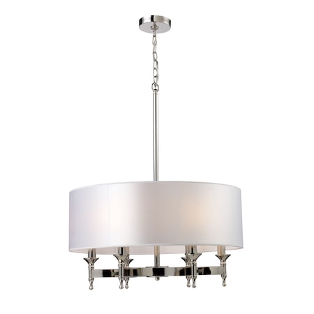 Elk Lighting Pembroke 6-Light Chandelier in Polished Nickel with White Fabric Shade 10162/6